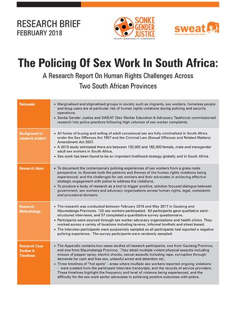 Research Brief The Policing Of Sex Work In South Africa Sonke Gender Justice