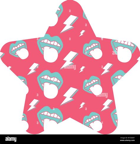 Label Shape Star Retro Mouth Tongue Out Rock And Roll Vector