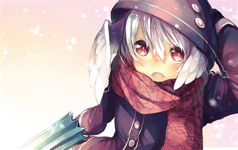 Fotos Anime Art Beautiful Pictures Girl Wings Scarf Cold Snow Cute