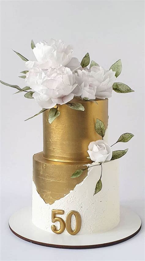 40 Cute Cake Ideas For Any Celebration White And Gold 50th Birthday Cake