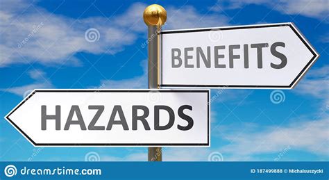 Hazards And Benefits As Different Choices In Life - Pictured As Words Hazards, Benefits On Road 