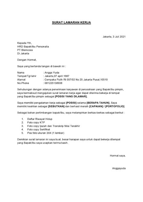 Cara Buat Surat Lamaran Kerja Yang Baik Dan Contohnya