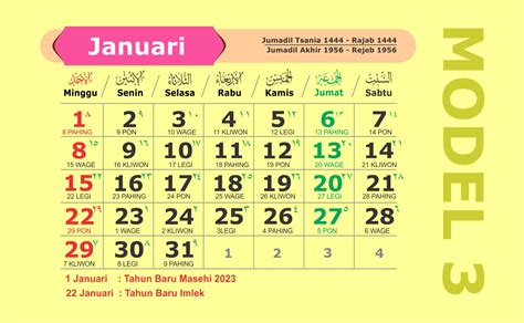 Template Kalender 2023 Lengkap Dengan Hijriyah Dan Jawa