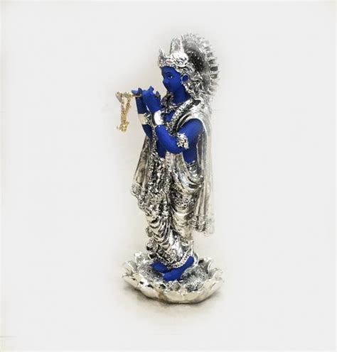 Fine Silver Krishna Sculpture Playing Bansuri 8 Inch Belirams