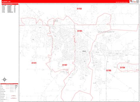 Albany Georgia Zip Code Wall Map Red Line Style By Marketmaps Mapsales