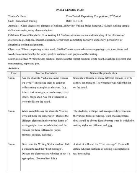 Daily Lesson Plan Form In Word And Pdf Formats