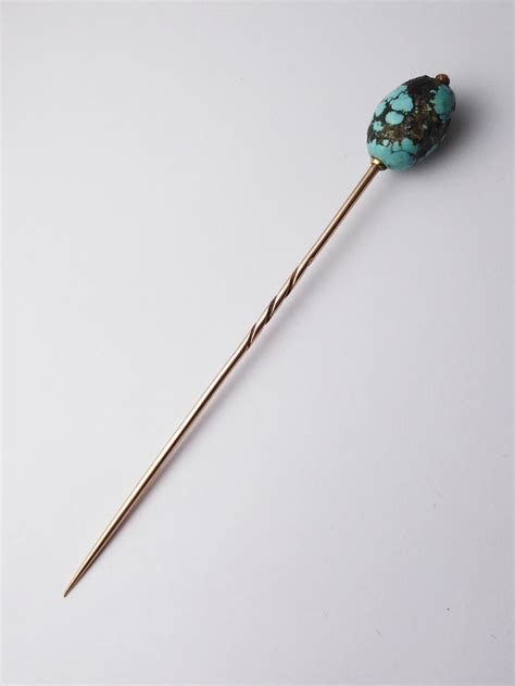 Large Antique Victorian 9ct Gold And Turquoise Gents Cravat Tie Stick Pin