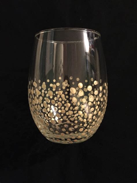 Gold Confetti Stemless Wine Glasses Set Of 4 Polka Dot Hand