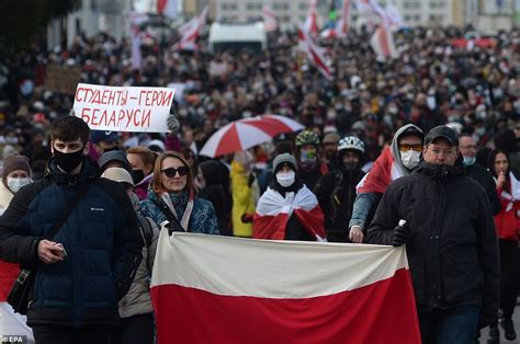 Tens Of Thousands Of People March Through Streets Of Minsk In Belarus