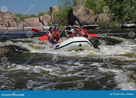 Rafting Team Summer Extreme Water Sport Group Of Adventurer Doing