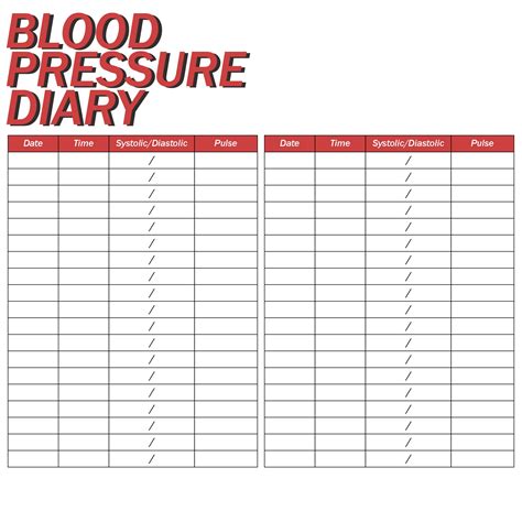 Printable Blood Pressure Recording Chart