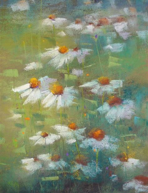 An Oil Painting Of White Daisies In A Field