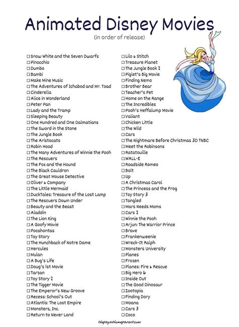 The time periods and geographic locations of various disney movies, according to various internet resources. Free Disney Movies List of 400+ Films on Printable ...