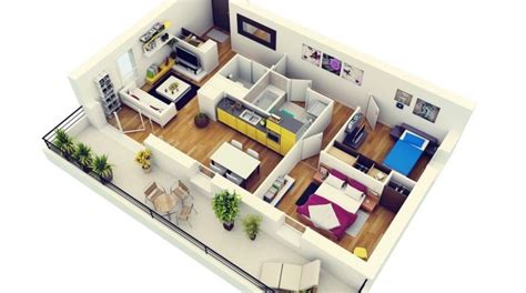 50 Plans 3d Dappartement Avec 2 Chambres Two Bedroom House