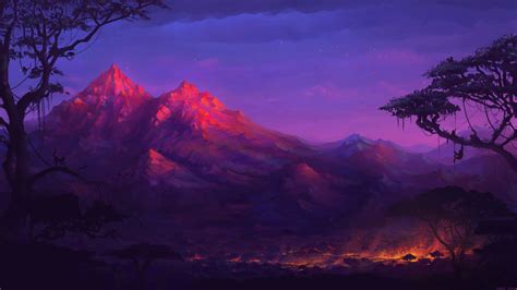 1920x1080 Forest Mountains Colorful Night Trees Fantasy