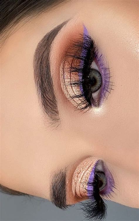 65 Pretty Eye Makeup Looks Shimmery Gold And Purple Eye Shadow