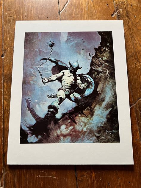 Frank Frazetta Mounted Print Warrior With Ball And Chain 1973 Etsy
