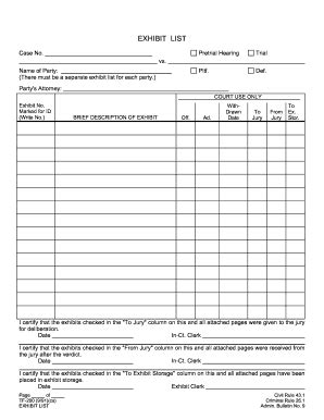 Need an exhibit list for trial? Fillable Online TF-200 Exhibit List. Trial Prep Fax Email Print - PDFfiller