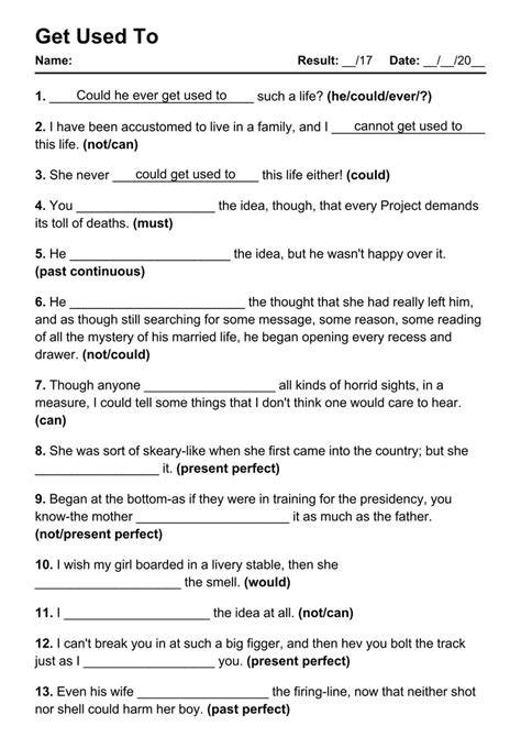 5 Printable Get Used To Pdf Worksheets With Answers Grammarism