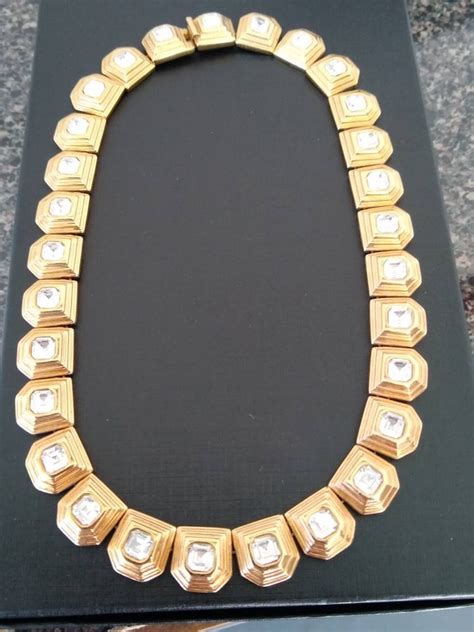 Vintage Swarovski Crystal Gold Tone Link Choker Necklace Etsy