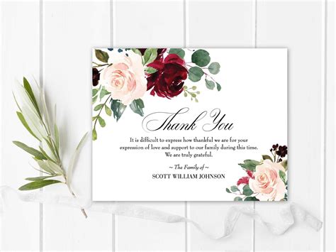 Funeral Thank You Cards Printable Funeral Thank You Notes Memorial