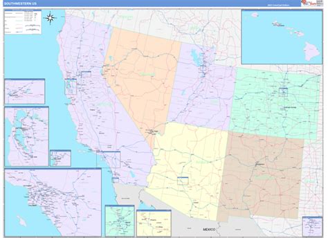 Us Southwest Regional Wall Map Color Cast Style By Marketmaps Mapsales
