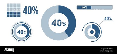 40 Percent Loading Data Icon Set Forty Circle Diagram Pie Donut Chart