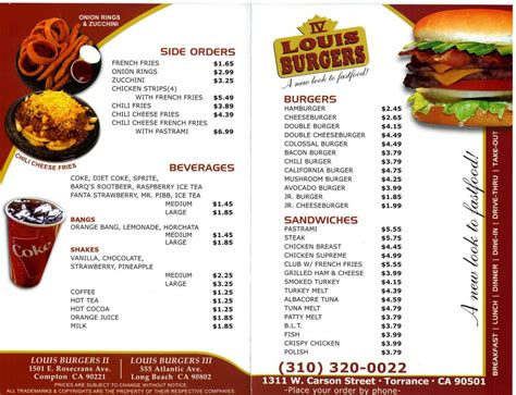 Online Menu Of Louis Burgers Iv Restaurant Torrance California 90501
