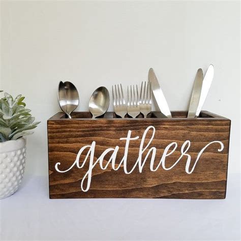 wooden gather silverware caddy wood by HoneysuckleAndPine on Etsy