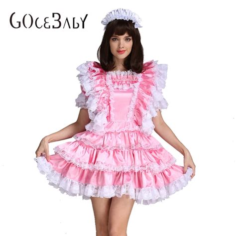 Buy Sissy Girl Maid Satin Pink Lockable Dress Costume Uniform Crossdressing