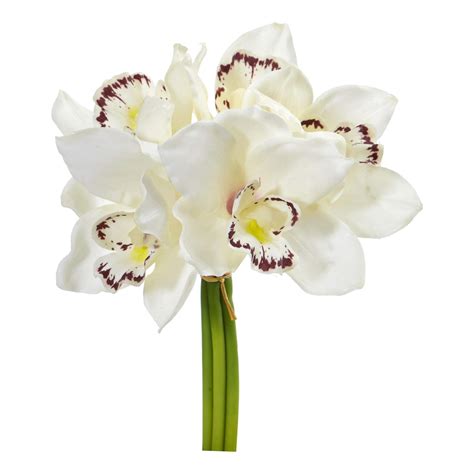 Nearly Natural 2250 S6 Cr 9 Cymbidium Orchid Artificial Bundle Set Of 6 Silk Flowers Cream