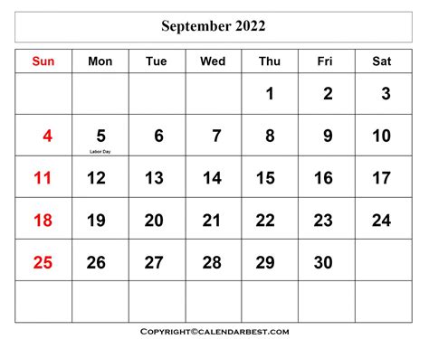 Free Printable September Calendar 2022 With Holidays