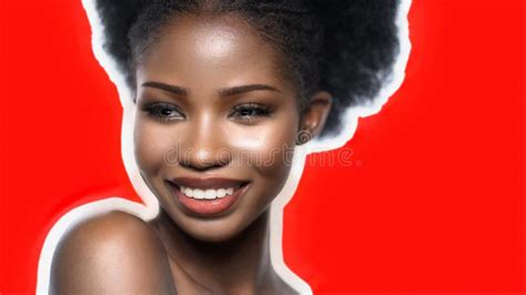 Happy Afro Woman S Close Up Face Isolated On Red Color Back Stock Image