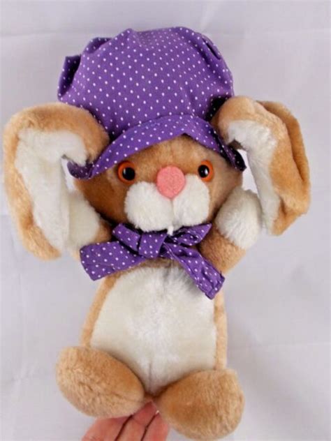 Applause August Bunny Rabbit Plush Bonnet 9 Tall 1981 Stuffed Animal