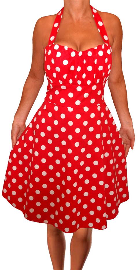 Funfash Plus Size Women Red White Polka Dot Rockabilly Halter Dress