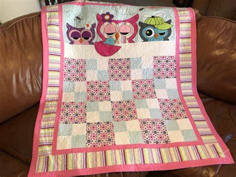 Baby Girl Quilt Pattern Cute Beginner Owl Quilting T Etsy