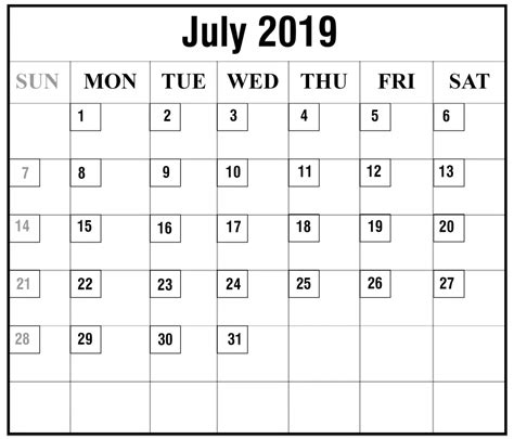 Free July 2019 Printable Calendar Template In Pdf Excel Word Best
