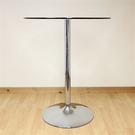 Hartleys 80cm Clear Chrome Tall Round Glass Bistro Cafe Style Breakfast Table Ebay