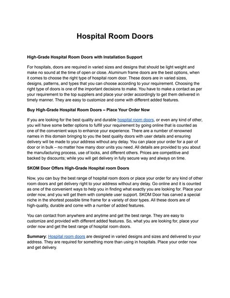 Hospital Room Doors By Skom Door Issuu