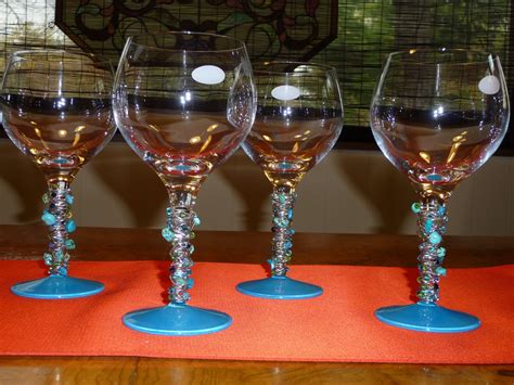 Turquoise Wire Wrapped And Beaded Wine Glasses Glitz And Grandeur Wine Glasses Wine Bottle