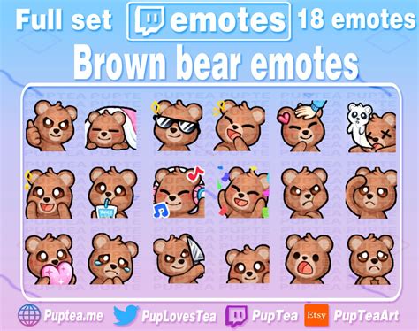 18x Cute Brown Bear Emotes Pack For Twitch Youtube Tiktok And Etsy Canada