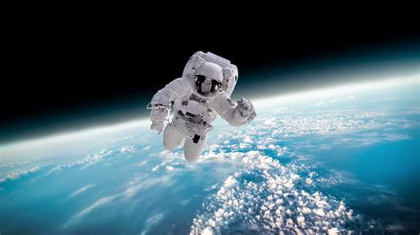 Astronaut In Outer Space Against Backdrop Of Stock Footage Sbv