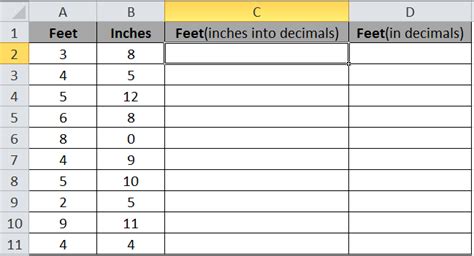 Convert Inches To Tenths Chart