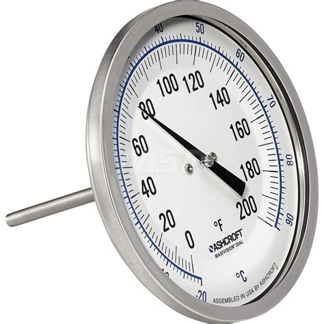 Ashcroft Bimetal Dial Thermometer 0 To 200 ° F 5 Dial Dia 4 Stem