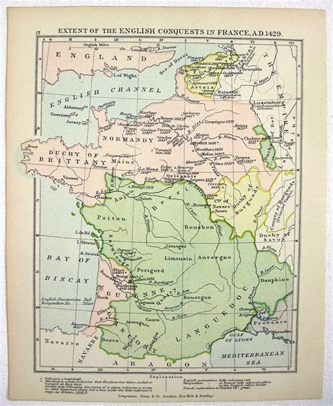 Vintage Map Of The Extent Of English Conquests In France Ad Etsy