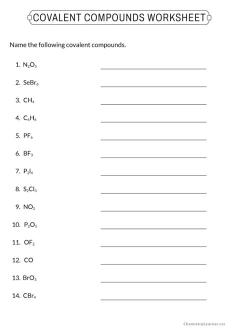 Naming Covalent Compounds Worksheets Free Printable