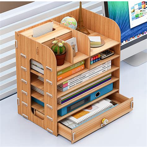 Wooden File Books Holder Bookshelf Desktop Organizer Storage Shelf File
