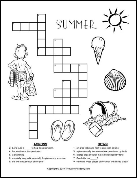 Summer Crossword Puzzle For Kids