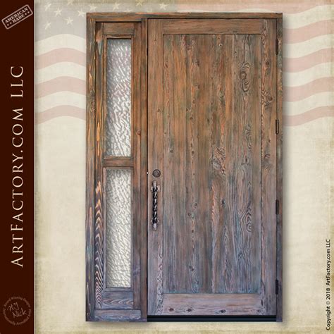 Rustic Wood Front Door With Custom Textured Glass Sidelight
