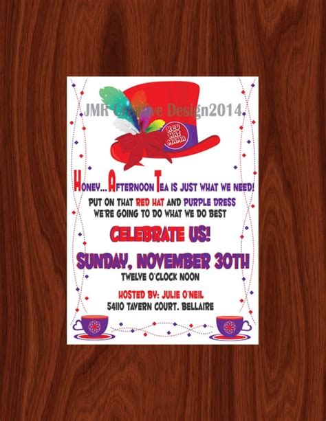Red Hat Society Tea Party Invitation By Jmrcreativedesign